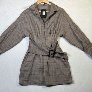 Fashion Nova Cardi B Dress Plaid Belted V Neck Preppy Pretty And Plaid-NWT-Small